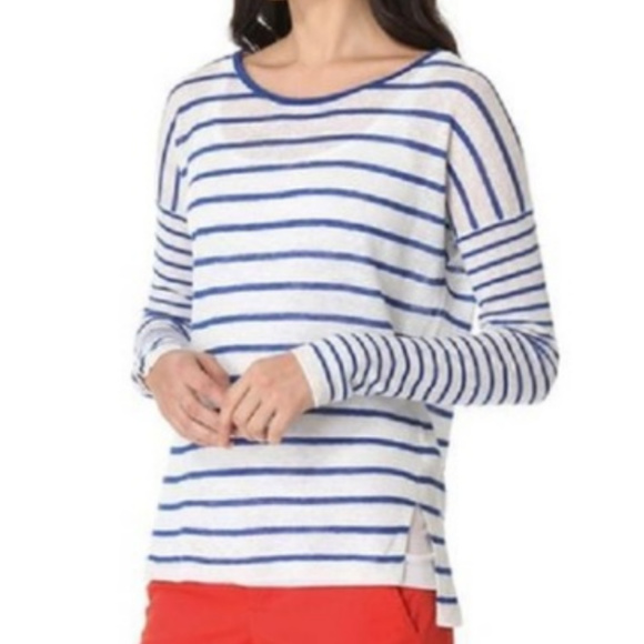 VINCE Striped Long Sleeve Linen Knit Top/Pullover - Picture 1 of 7